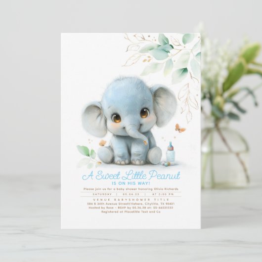 Invitation Baby shower de garçon Eléphant Vert (Debout devant)