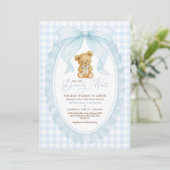 Invitation Baby shower de garçon en peluche bleu Bow (Debout devant)