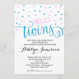 Invitation Baby shower de garçon et fille Hello Tw