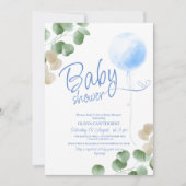 Invitation Baby shower de garçon Eucalyptus Balloon Bleu (Devant)