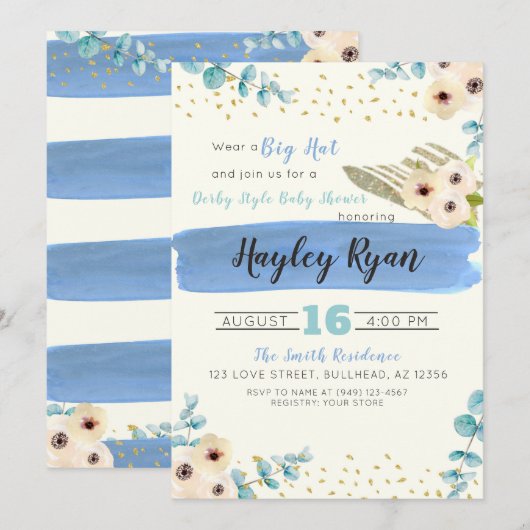 Invitation Baby shower de garçon Eucalyptus Casquette du Kent (Devant / Derrière)