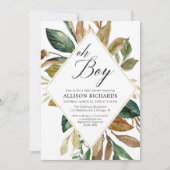 Invitation baby shower de garçon feuillage rustique (Devant)
