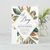 Invitation baby shower de garçon feuillage rustique (Debout devant)