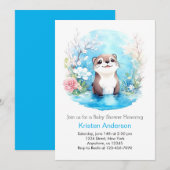 Invitation Baby shower de garçon Fleur sauvage bleu lunaire (Devant / Derrière)