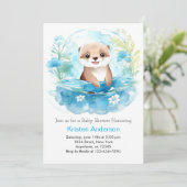 Invitation Baby shower de garçon Fleur sauvage bleu lunaire (Debout devant)