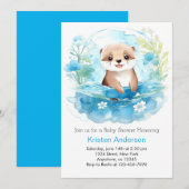 Invitation Baby shower de garçon Fleur sauvage bleu lunaire (Devant / Derrière)