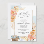 Invitation Baby shower de garçon floral bleu et pêche Invitat (Devant)