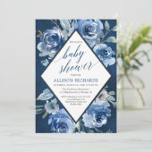 Invitation baby shower de garçon floral bleu marine indigo (Debout devant)