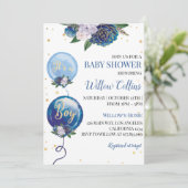 Invitation Baby shower de garçon floral de ballon (Debout devant)
