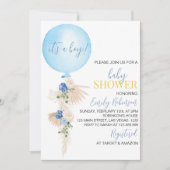 Invitation Baby shower de garçon floral de ballon (Devant)