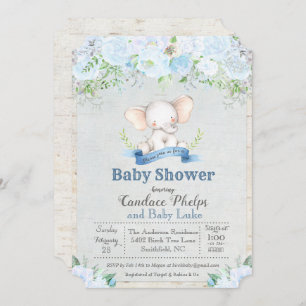Invitation Baby shower de garçon floral éléphant