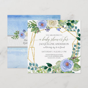 Invitation Baby shower de garçon Géométrique w Bleu n Roses b