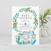 Invitation Baby shower de garçon Jungle Blue Elephant (Debout devant)