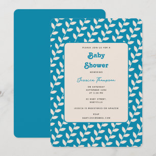 Invitation Baby shower de garçon les années 70 bleu rétro