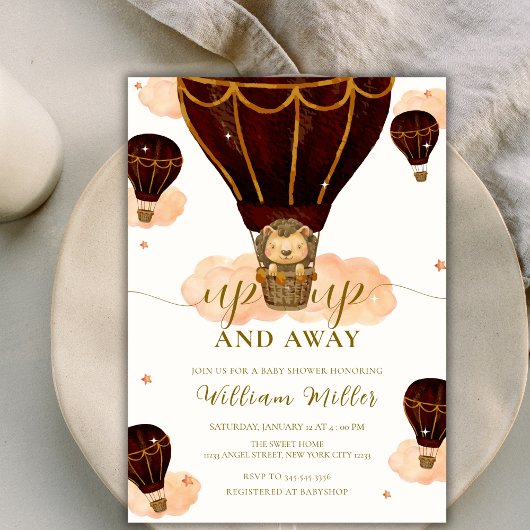 Invitation Baby shower de garçon Lion Jungle Lion de Hot Air 