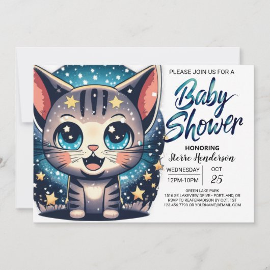 Invitation Baby shower de garçon modifiable de chats Whimsica (Devant)