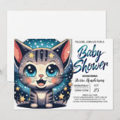Invitation Baby shower de garçon modifiable de chats Whimsica (Devant / Derrière)
