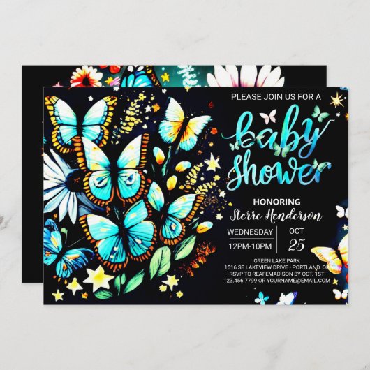 Invitation Baby shower de garçon modifiable papillon enchanté (Devant / Derrière)