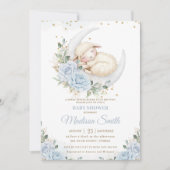 Invitation Baby shower de garçon moon doux bleu floral (Devant)