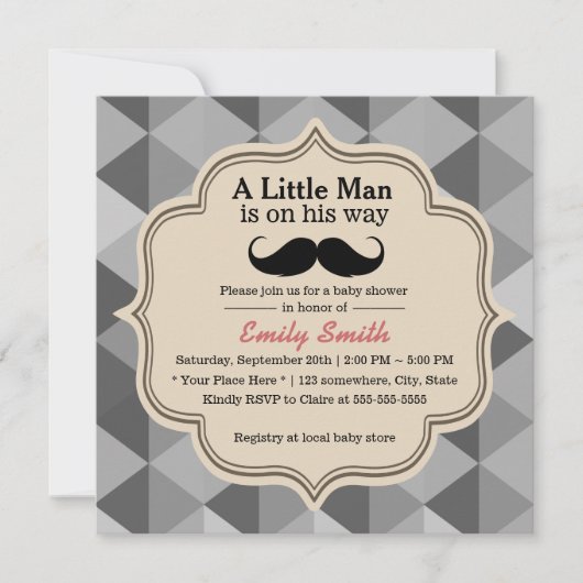 Invitation Baby shower de garçon Mustache de Triangle moderne (Devant)