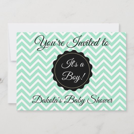 Invitation Baby shower de garçon noir et vert Sage (Devant)