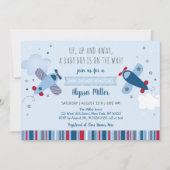 Invitation Baby shower de garçon nuages d'avion (Devant)