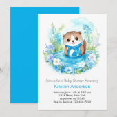 Invitation Baby shower de garçon Oasis enchanté de Otter aqua (Devant / Derrière)