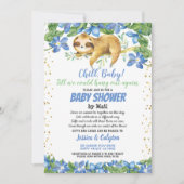 Invitation Baby shower de garçon par mail fleur bleu paresse (Devant)