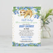 Invitation Baby shower de garçon par mail fleur bleu paresse (Debout devant)