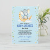 Invitation Baby shower de garçon par mail lune d'éléphant et  (Debout devant)