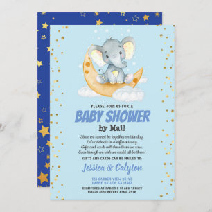 Invitation Baby shower de garçon par mail lune d'éléphant et