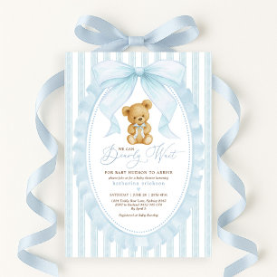 Invitation Baby shower de garçon Preppy Blue Teddy Bear