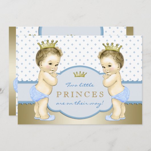 Invitation Baby shower de garçon Prince Twin (Devant / Derrière)