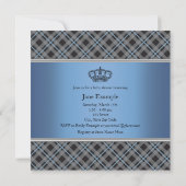 Invitation Baby shower de garçon princier bleu plaqué Crown L (Dos)