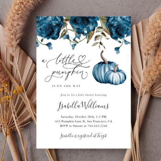 Invitation Baby shower de garçon rustique Citrouille Blue Lit