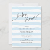 Invitation Baby shower de garçon simple bleu aquarelle rayure (Devant)