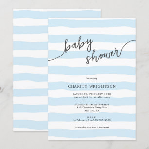 Invitation Baby shower de garçon simple bleu aquarelle rayure