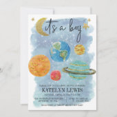 Invitation Baby shower de garçon spatial (Devant)