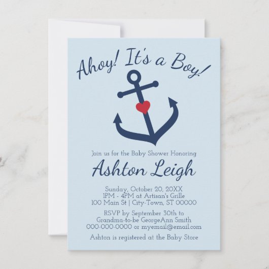 Invitation Baby shower de garçon sur le thème nautique Invita (Devant)
