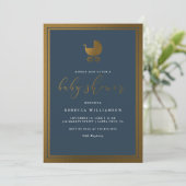 Invitation Baby shower de garçons Blue & Gold Pram de la mari (Debout devant)