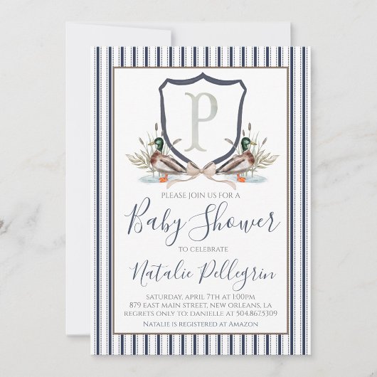 Invitation Baby shower de garçons de canard du sud de Preppy
