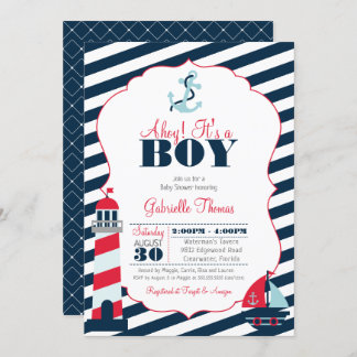 Invitation Baby shower de garçons de l'Ahoy Nautical Red Navy