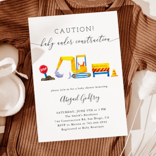Invitation Baby shower de garçons en construction