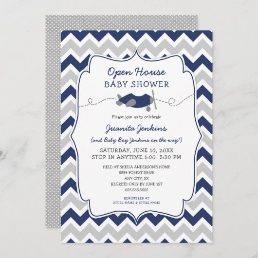 Invitation Baby shower de garçons Open House (Devant / Derrière)