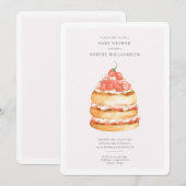 Invitation Baby shower de gâteau aux fraises rose Aquarelle (Devant / Derrière)