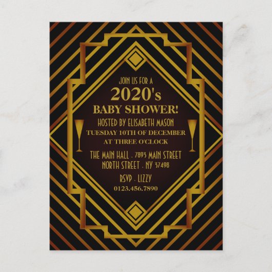 Invitation Baby shower de Gatsby Gold 2020 (Devant)