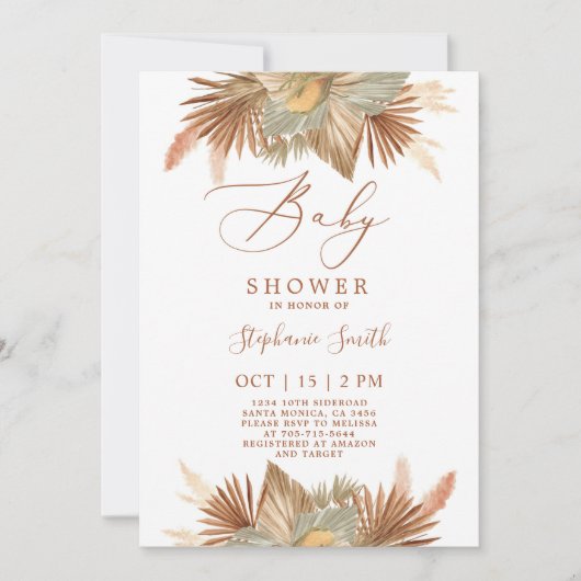 Invitation Baby shower de gazon Pampas (Devant)