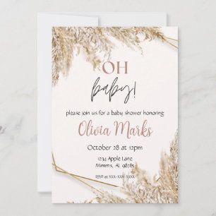 Invitation Baby shower de gazon Pampas Boho neutre rustique