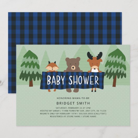 Invitation Baby shower de genre neutre pour les animaux des b (Devant / Derrière)