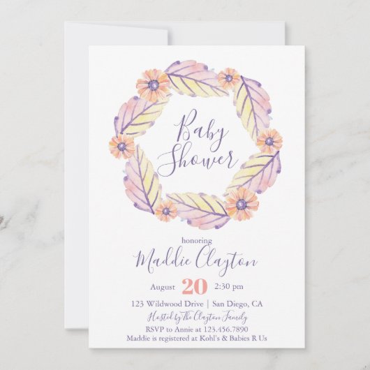Invitation Baby shower de germe d'aquarelle (Devant)